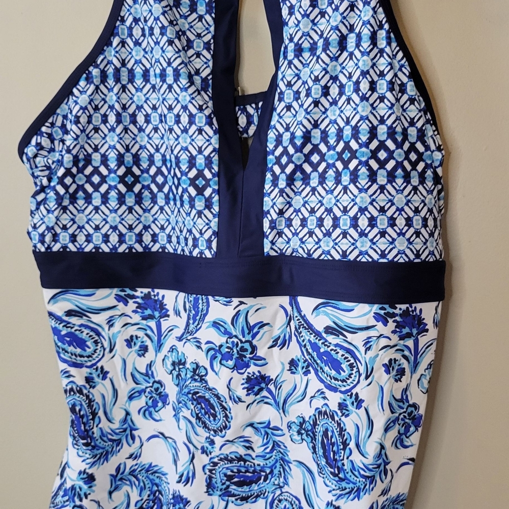 Coastal Blue Cream and Blue Halter Top